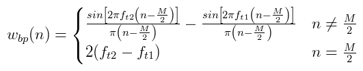 Band Pass Filter Sinc Equation