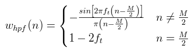 High Pass Filter Sinc Equation