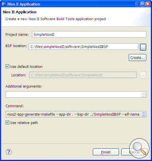 New Nios II Application dialog